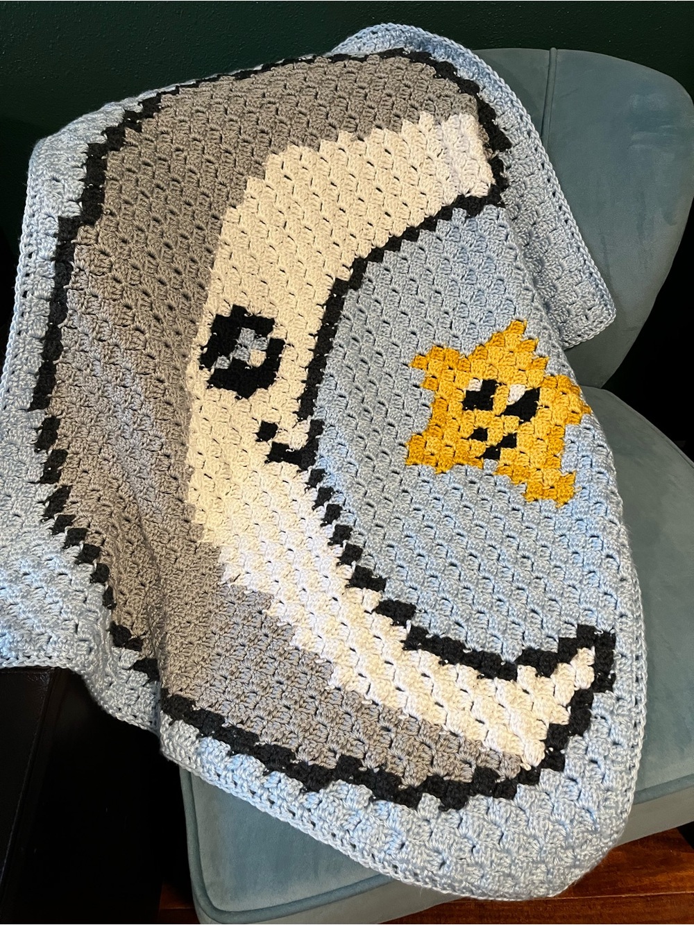 Crocheted Moon & Star Baby Blanket Throw Handmade